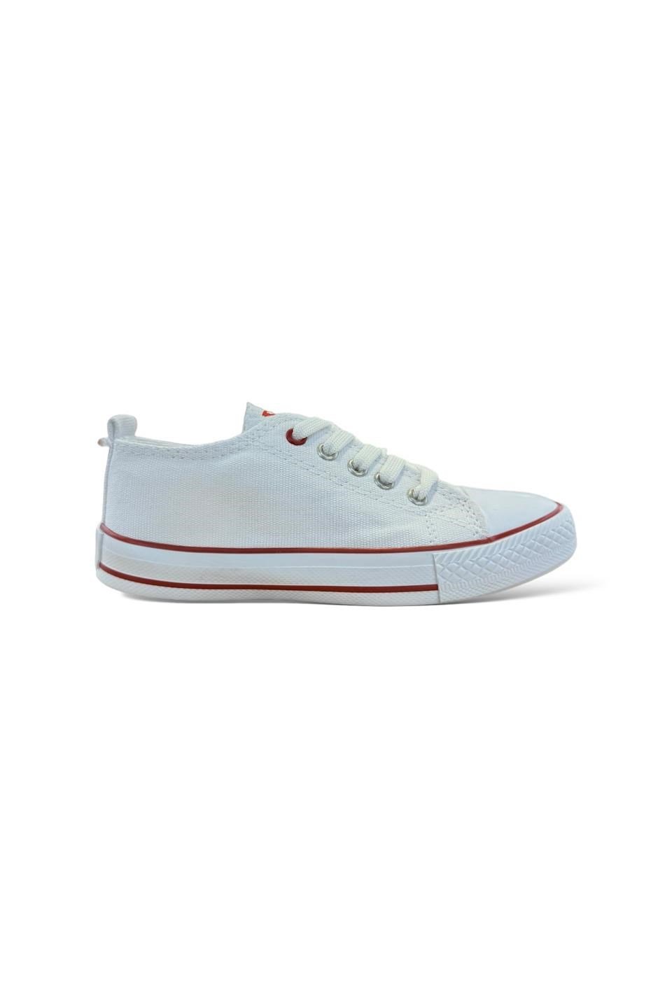 Çocuk Keten Kısa Convers Modeli Bağcıklı Spor Ayakkabı BEYAZ