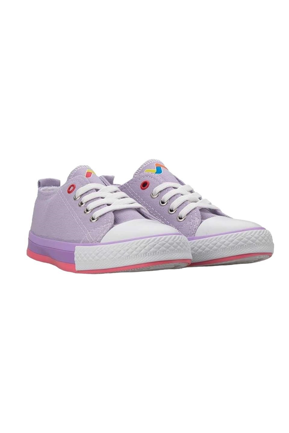 Çocuk Keten Kısa Convers Modeli Bağcıklı Spor Ayakkabı Lila