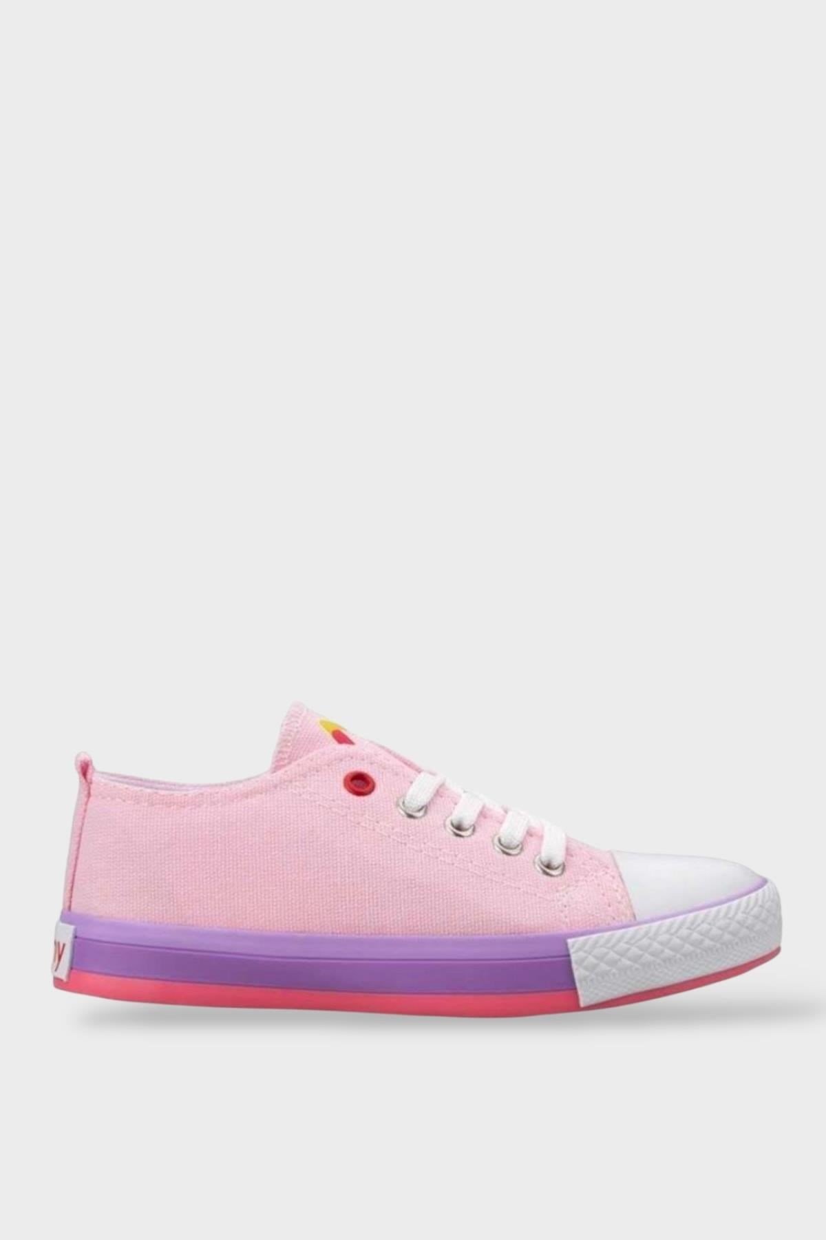 Çocuk Keten Kısa Convers Modeli Bağcıklı Spor Ayakkabı PEMBE