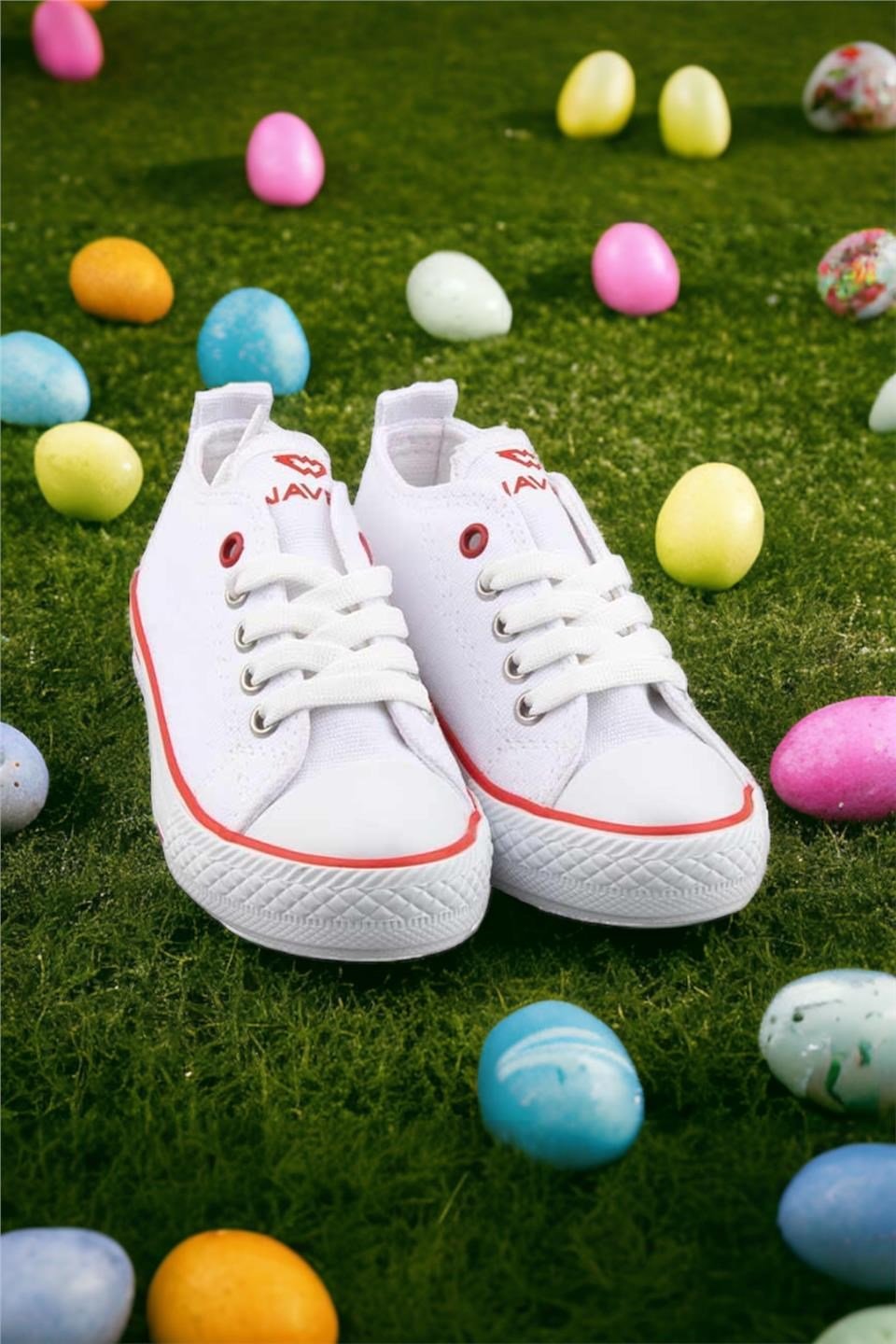 Çocuk Keten Kısa Convers Modeli Bağcıklı Spor Ayakkabı BEYAZ