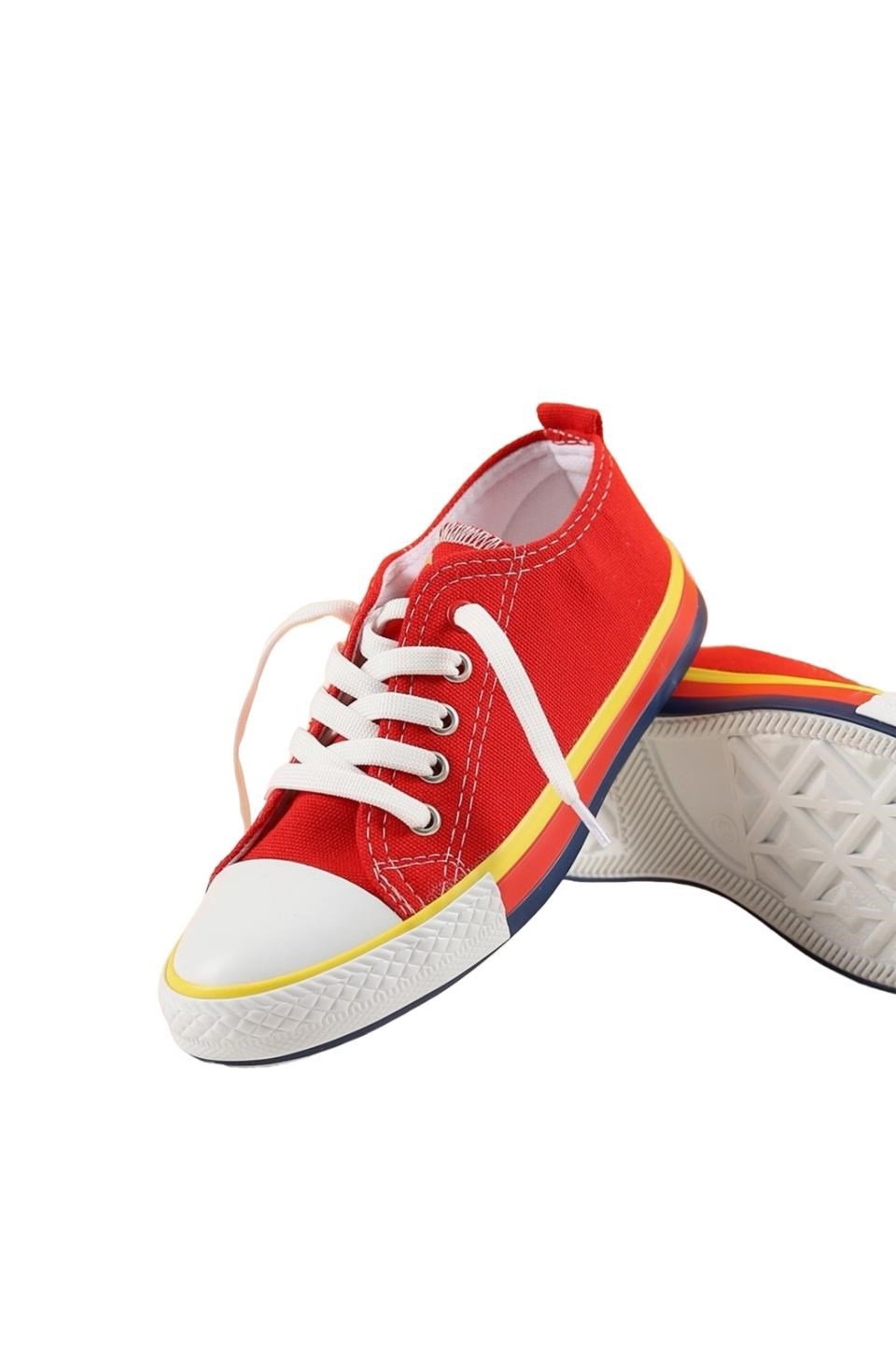 Çocuk Keten Kısa Convers Modeli Bağcıklı Spor Ayakkabı KIRMIZI