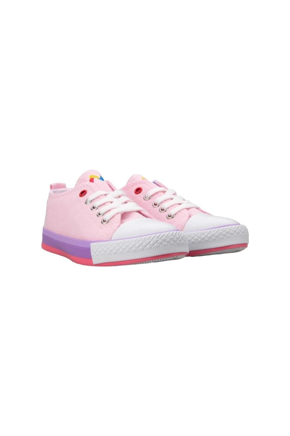 Çocuk Keten Kısa Convers Modeli Bağcıklı Spor Ayakkabı PEMBE