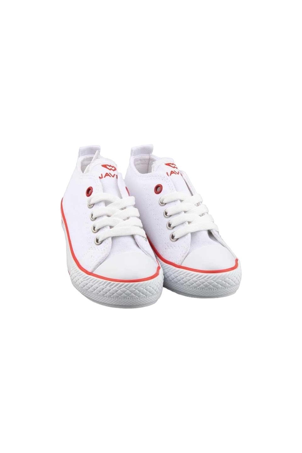 Çocuk Keten Kısa Convers Modeli Bağcıklı Spor Ayakkabı BEYAZ