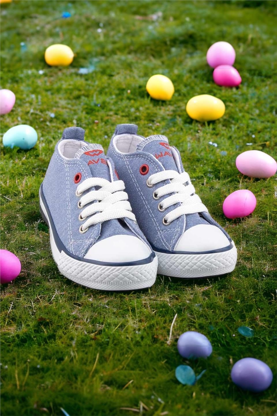 Çocuk Keten Kısa Convers Modeli Bağcıklı Spor Ayakkabı MAVİ