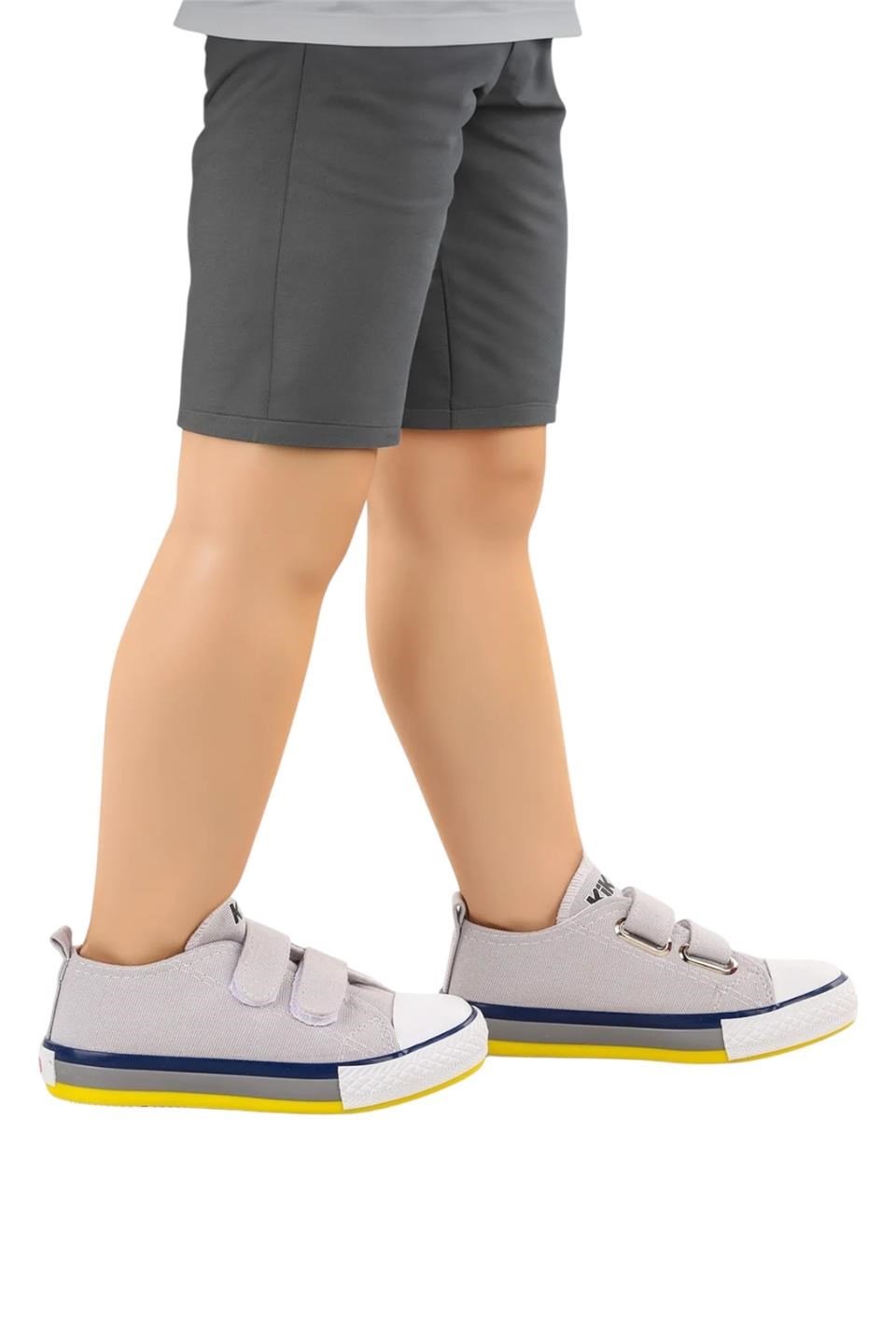 Çocuk Keten Kısa Convers Modeli Cırtlı Sneaker Spor Ayakkabı GRİ