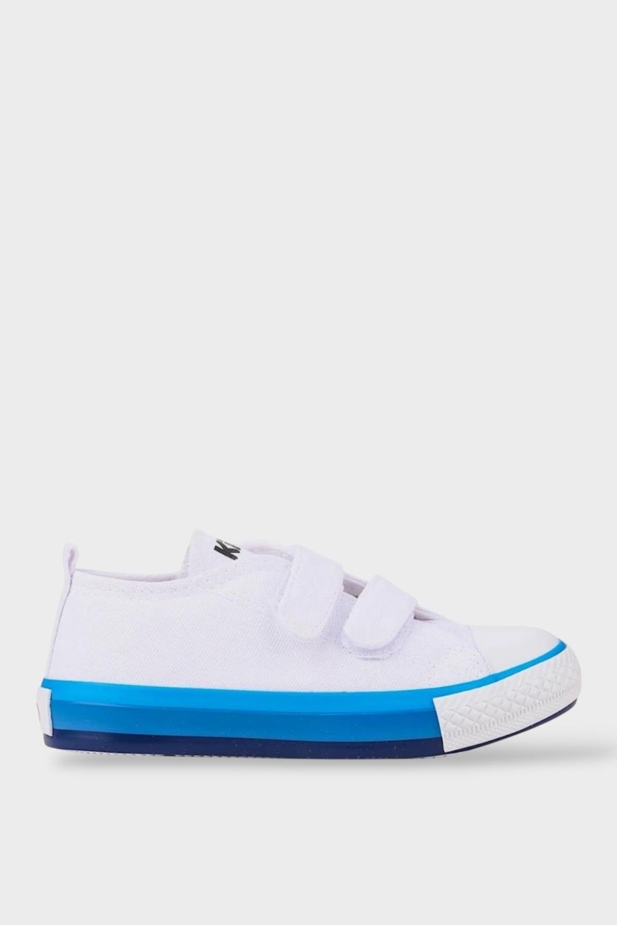Çocuk Keten Kısa Convers Modeli Cırtlı Sneaker Spor Ayakkabı BEYAZ - MAVİ
