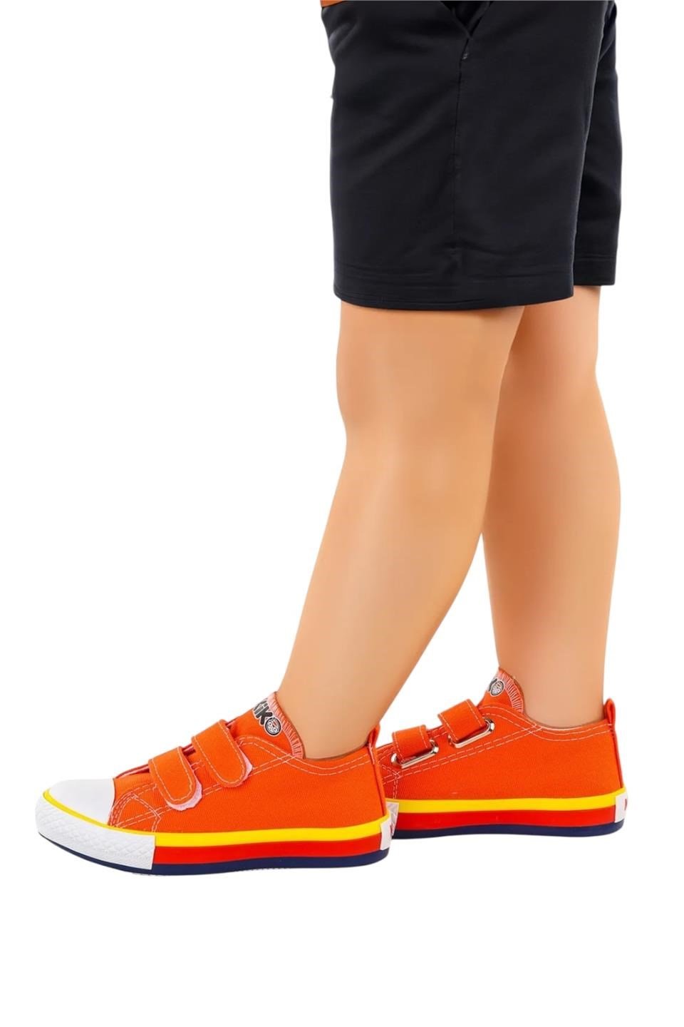 Çocuk Keten Kısa Convers Modeli Cırtlı Sneaker Spor Ayakkabı TURUNCU