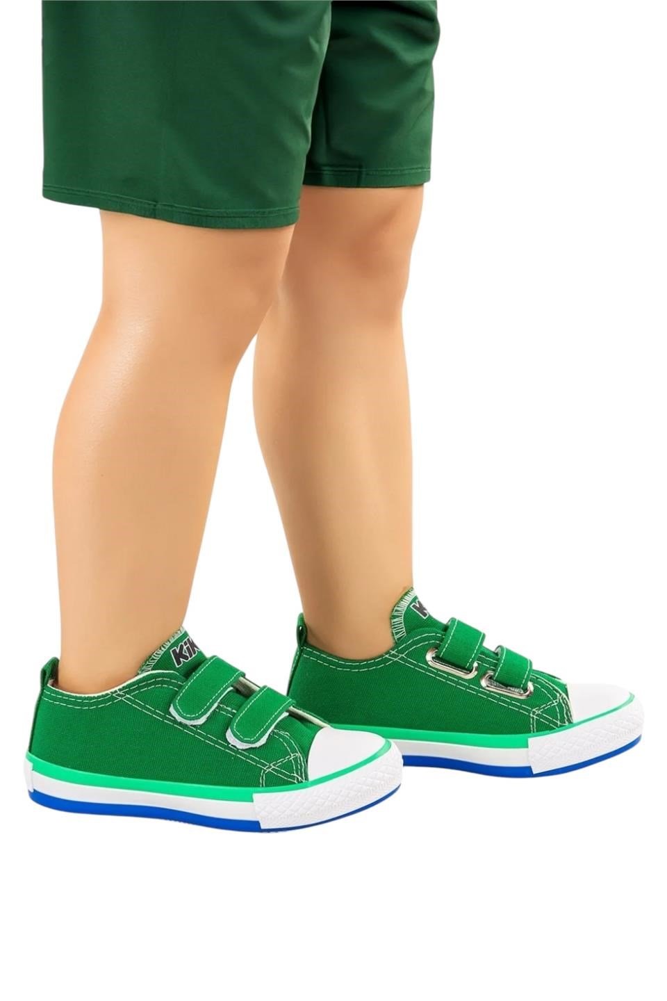Çocuk Keten Kısa Convers Modeli Cırtlı Sneaker Spor Ayakkabı YEŞİL