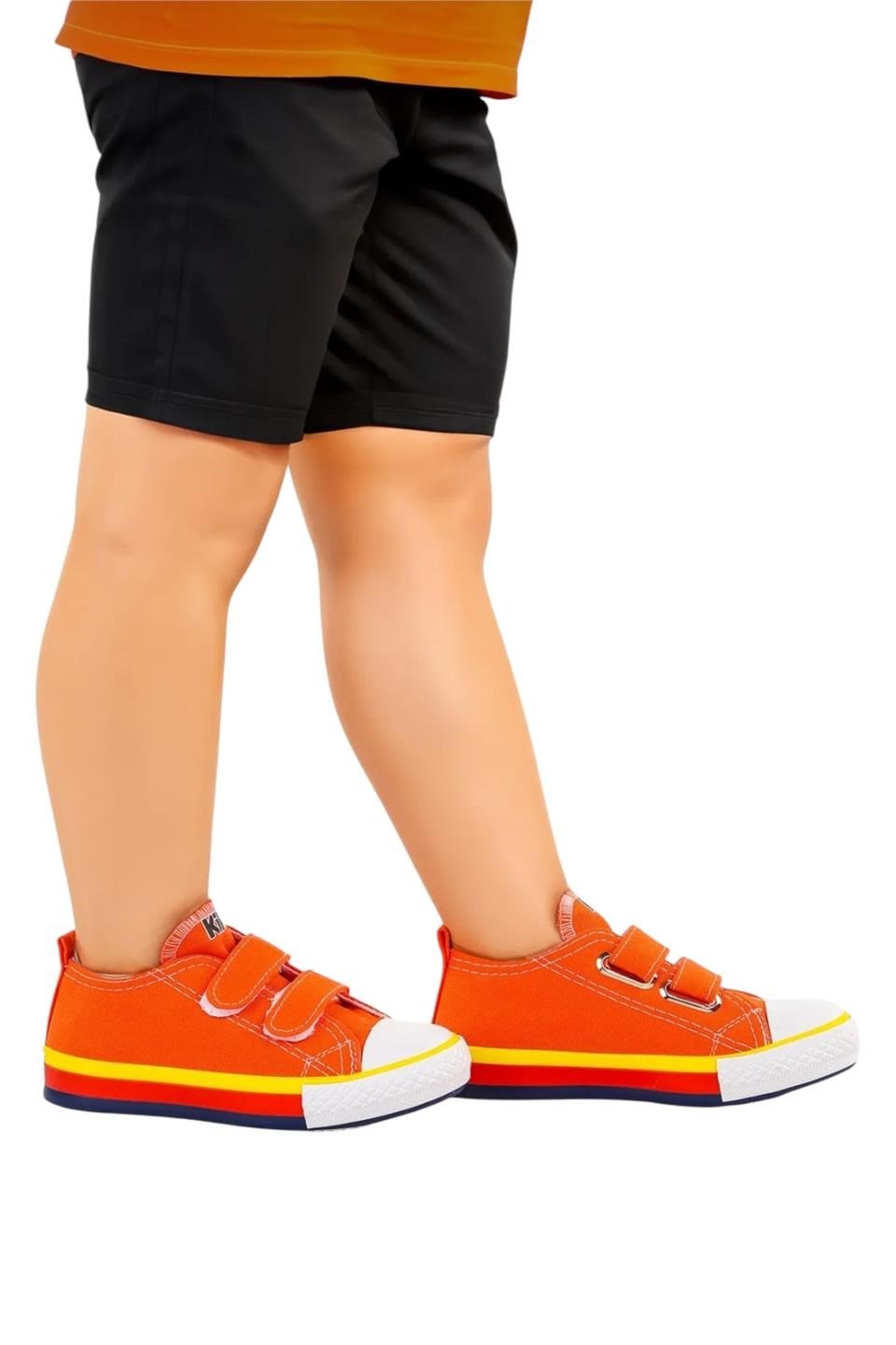 Çocuk Keten Kısa Convers Modeli Cırtlı Sneaker Spor Ayakkabı TURUNCU