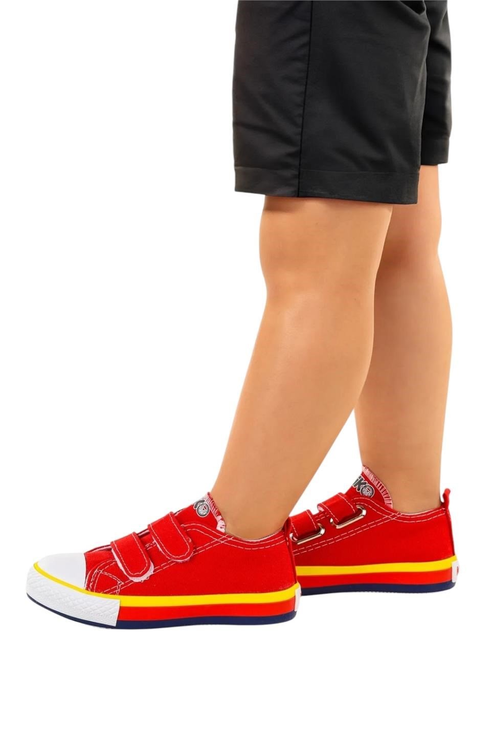 Çocuk Keten Kısa Convers Modeli Cırtlı Sneaker Spor Ayakkabı KIRMIZI