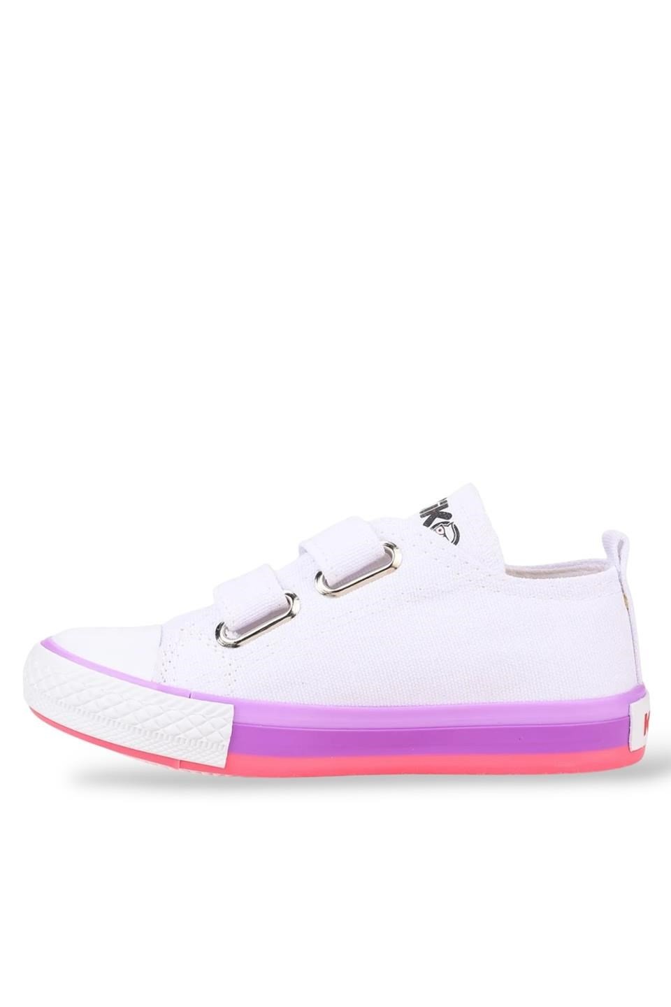 Çocuk Keten Kısa Convers Modeli Cırtlı Sneaker Spor Ayakkabı BEYAZ - LİLA