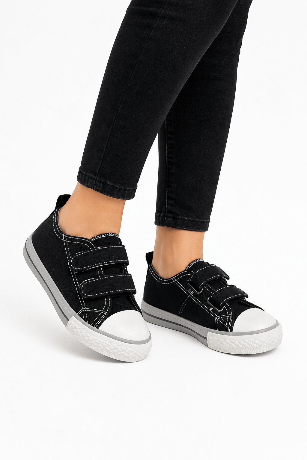 Çocuk Keten Kısa Convers Modeli Cırtlı Sneaker Spor Ayakkabı SİYAH