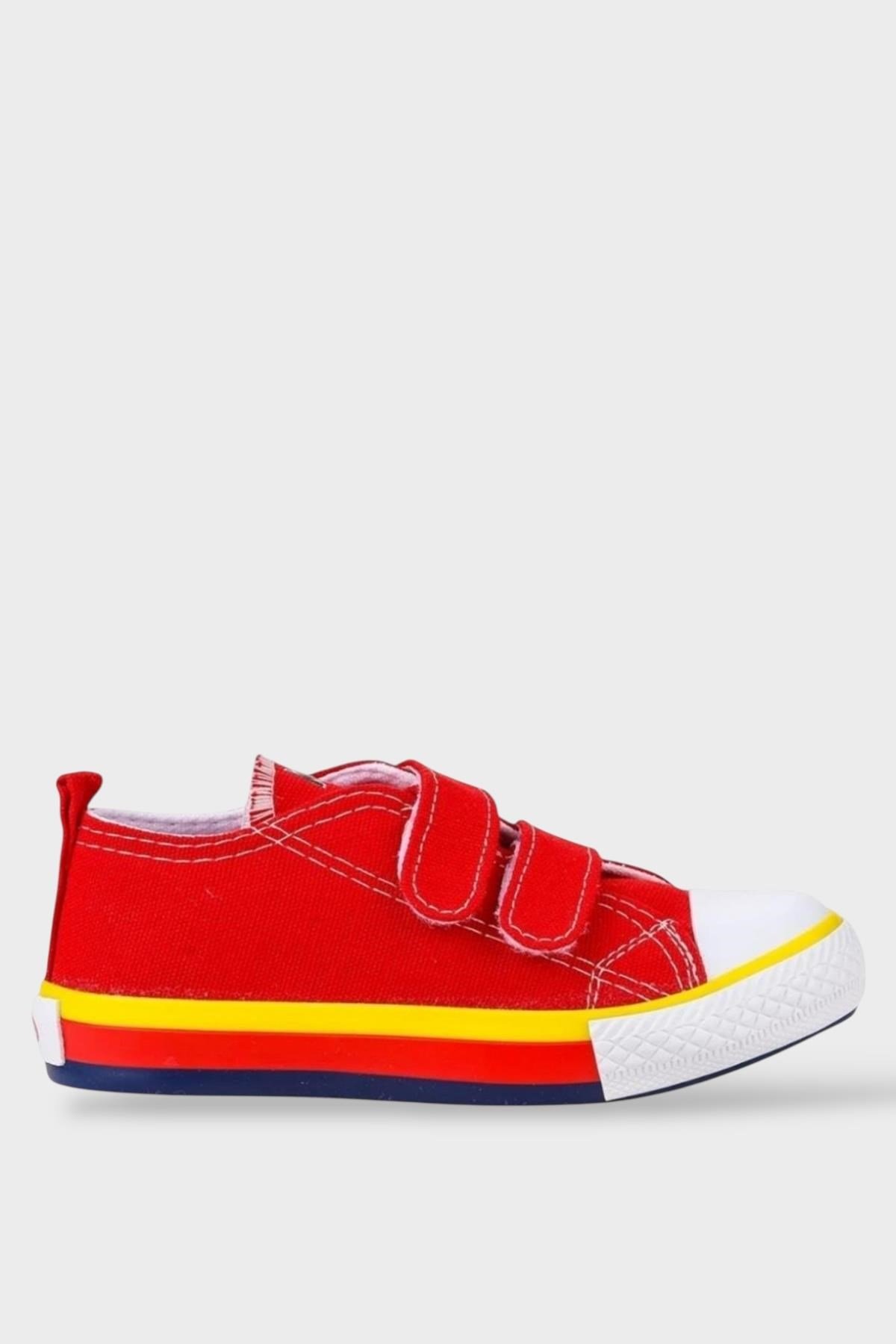 Çocuk Keten Kısa Convers Modeli Cırtlı Sneaker Spor Ayakkabı KIRMIZI