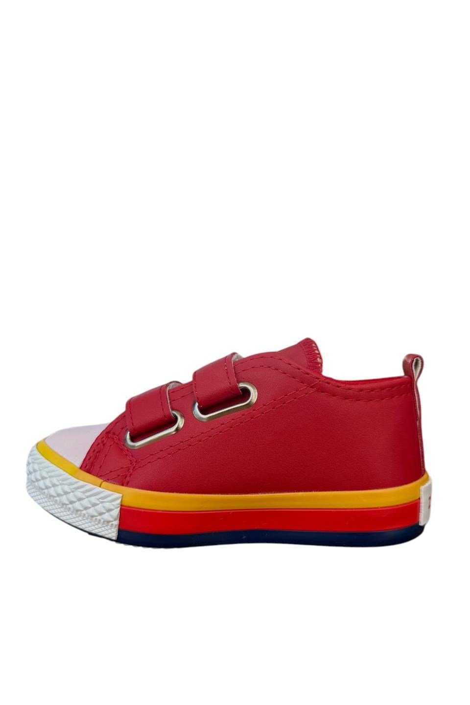 Çocuk Keten Kısa Convers Modeli Cırtlı Sneaker Spor Ayakkabı KIRMIZI - BEYAZ