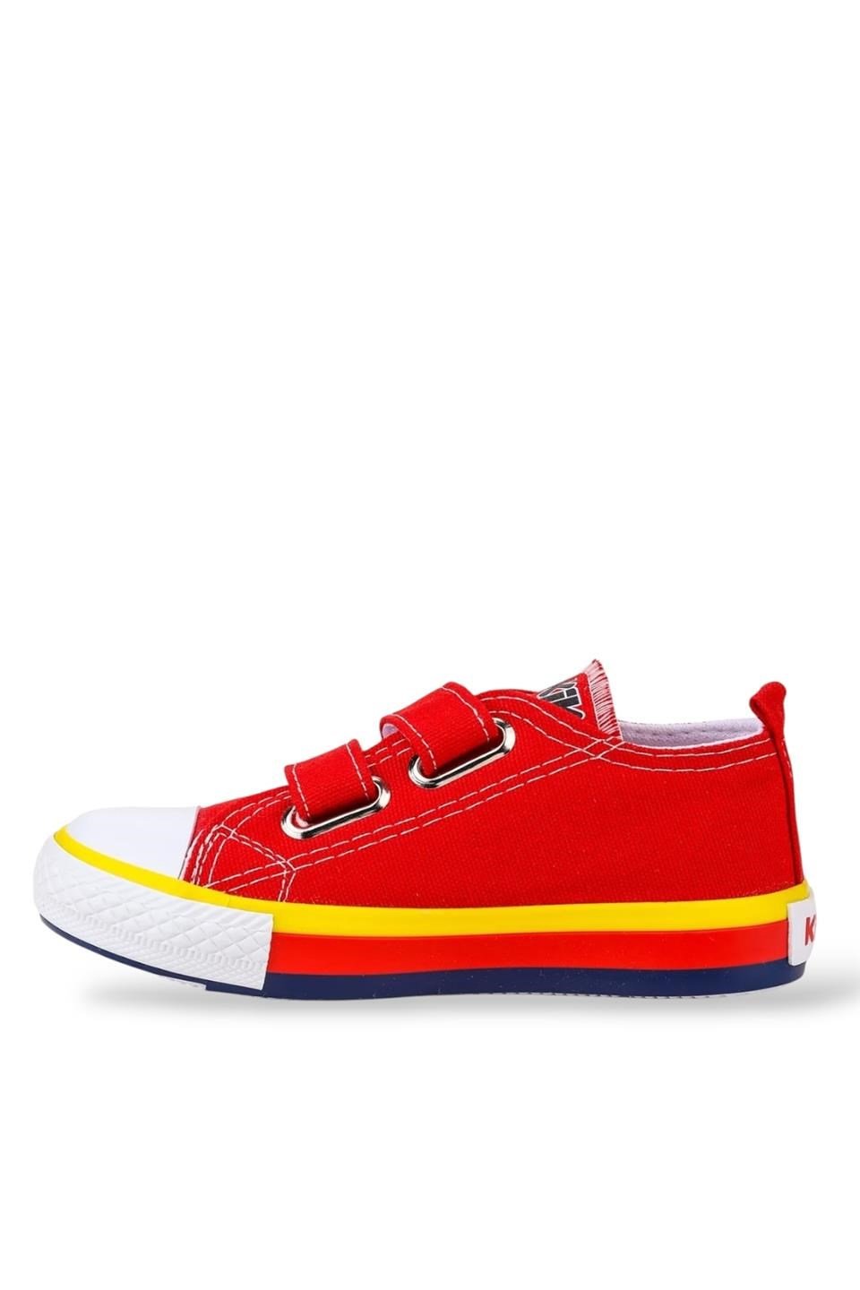 Çocuk Keten Kısa Convers Modeli Cırtlı Sneaker Spor Ayakkabı KIRMIZI