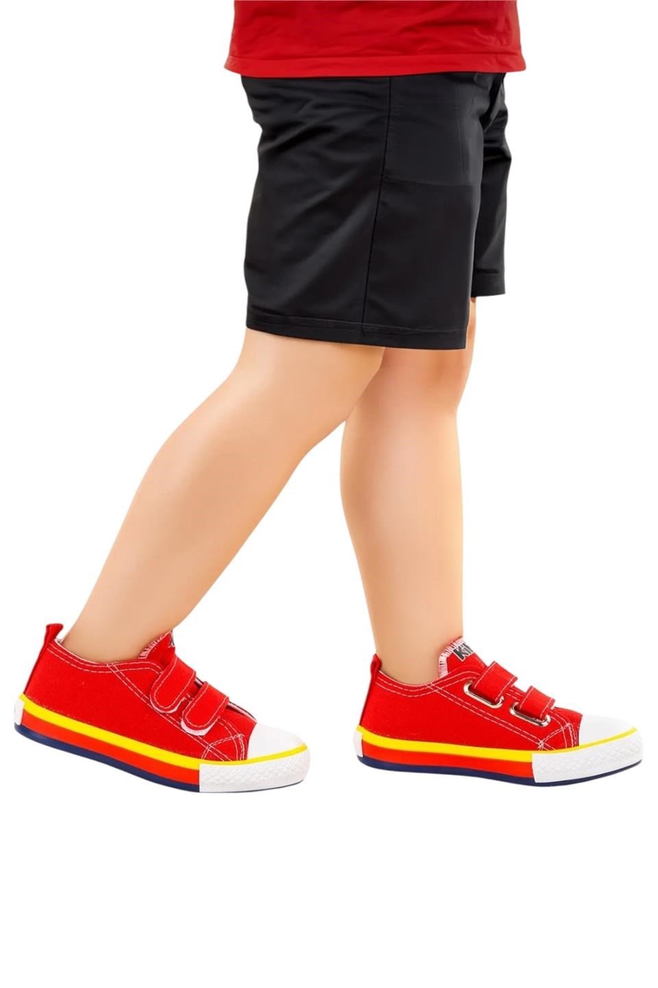 Çocuk Keten Kısa Convers Modeli Cırtlı Sneaker Spor Ayakkabı KIRMIZI