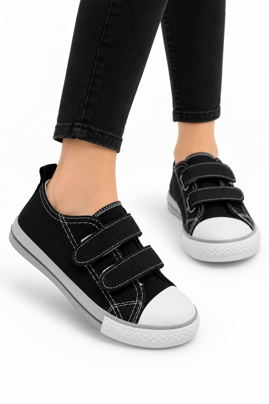 Çocuk Keten Kısa Convers Modeli Cırtlı Sneaker Spor Ayakkabı SİYAH