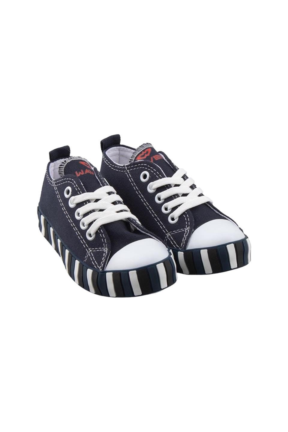 Çocuk Keten Kısa Convers Modeli Unisex Bağcıklı Spor Ayakkabı LACİVERT