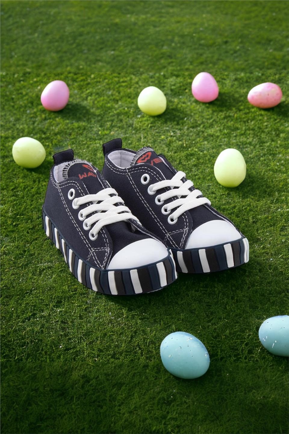 Çocuk Keten Kısa Convers Modeli Unisex Bağcıklı Spor Ayakkabı LACİVERT