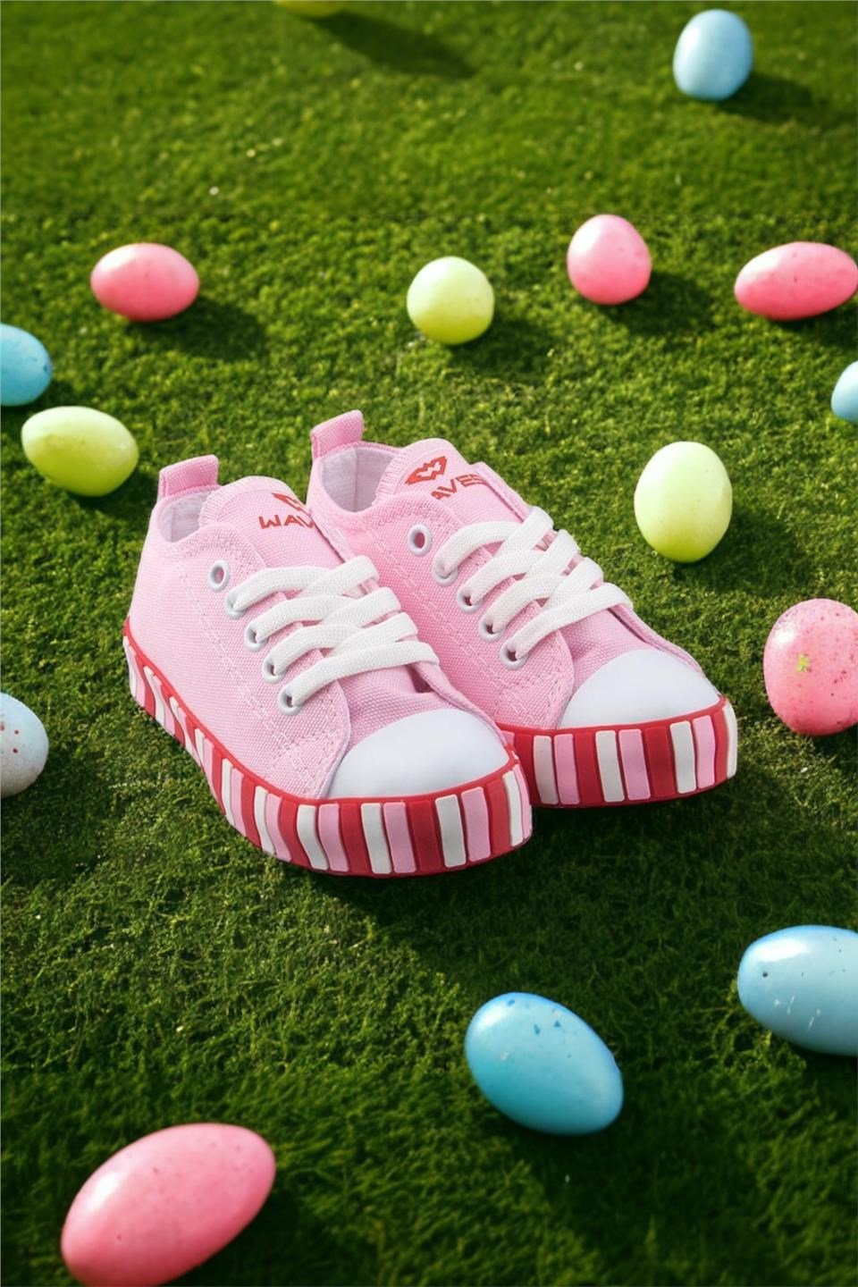 Çocuk Keten Kısa Convers Modeli Unisex Bağcıklı Spor Ayakkabı PEMBE