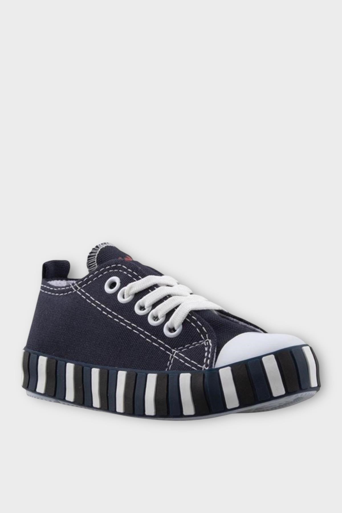 Çocuk Keten Kısa Convers Modeli Unisex Bağcıklı Spor Ayakkabı LACİVERT