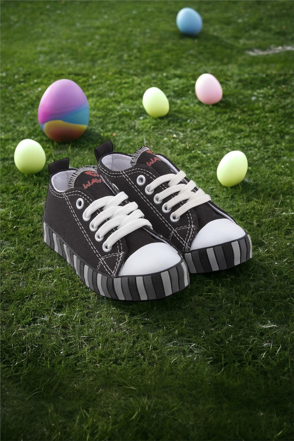 Çocuk Keten Kısa Convers Modeli Unisex Bağcıklı Spor Ayakkabı SİYAH