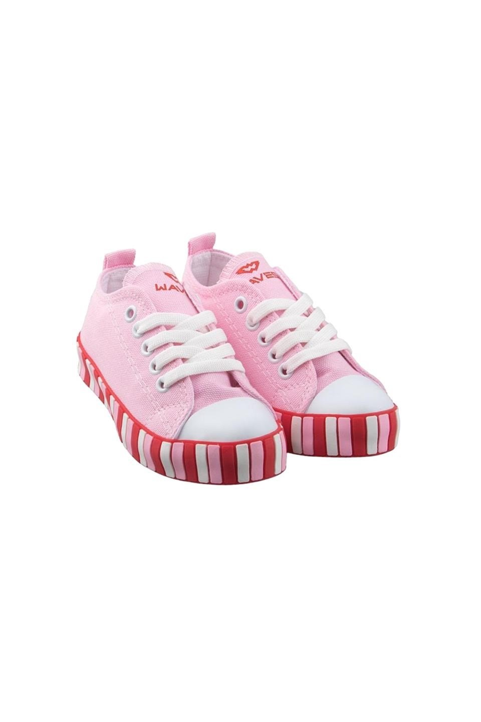 Çocuk Keten Kısa Convers Modeli Unisex Bağcıklı Spor Ayakkabı PEMBE