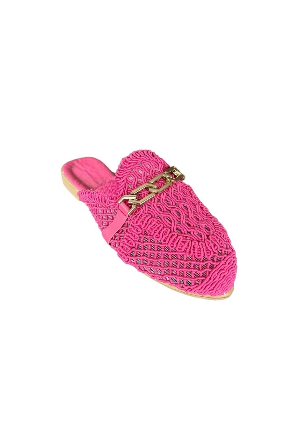 Dantel İşlemeli Zincirli Kadın Terlik PEMBE