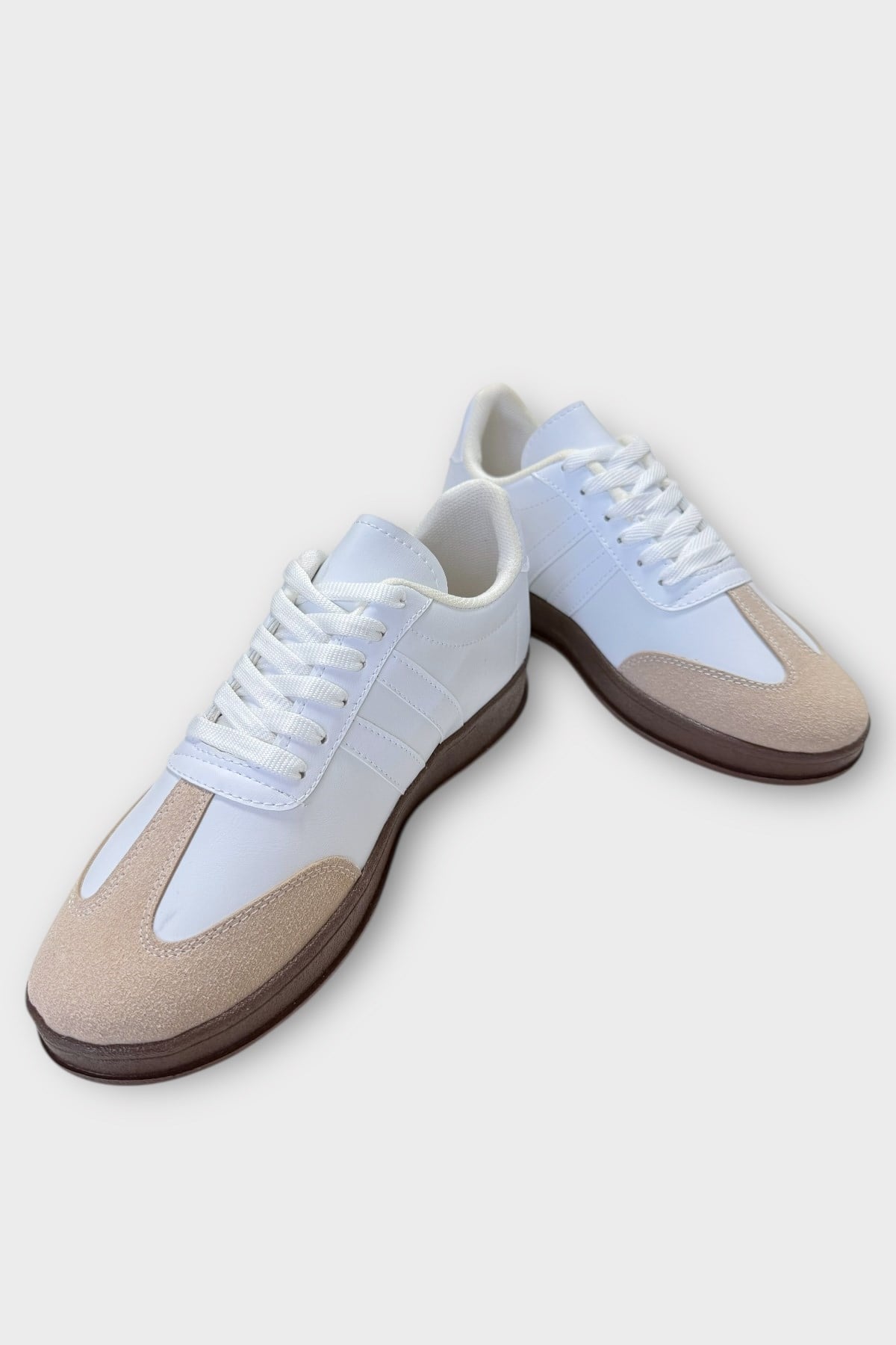 Erkek Cilt Sneaker Ayakkabı BEYAZ - GRİ
