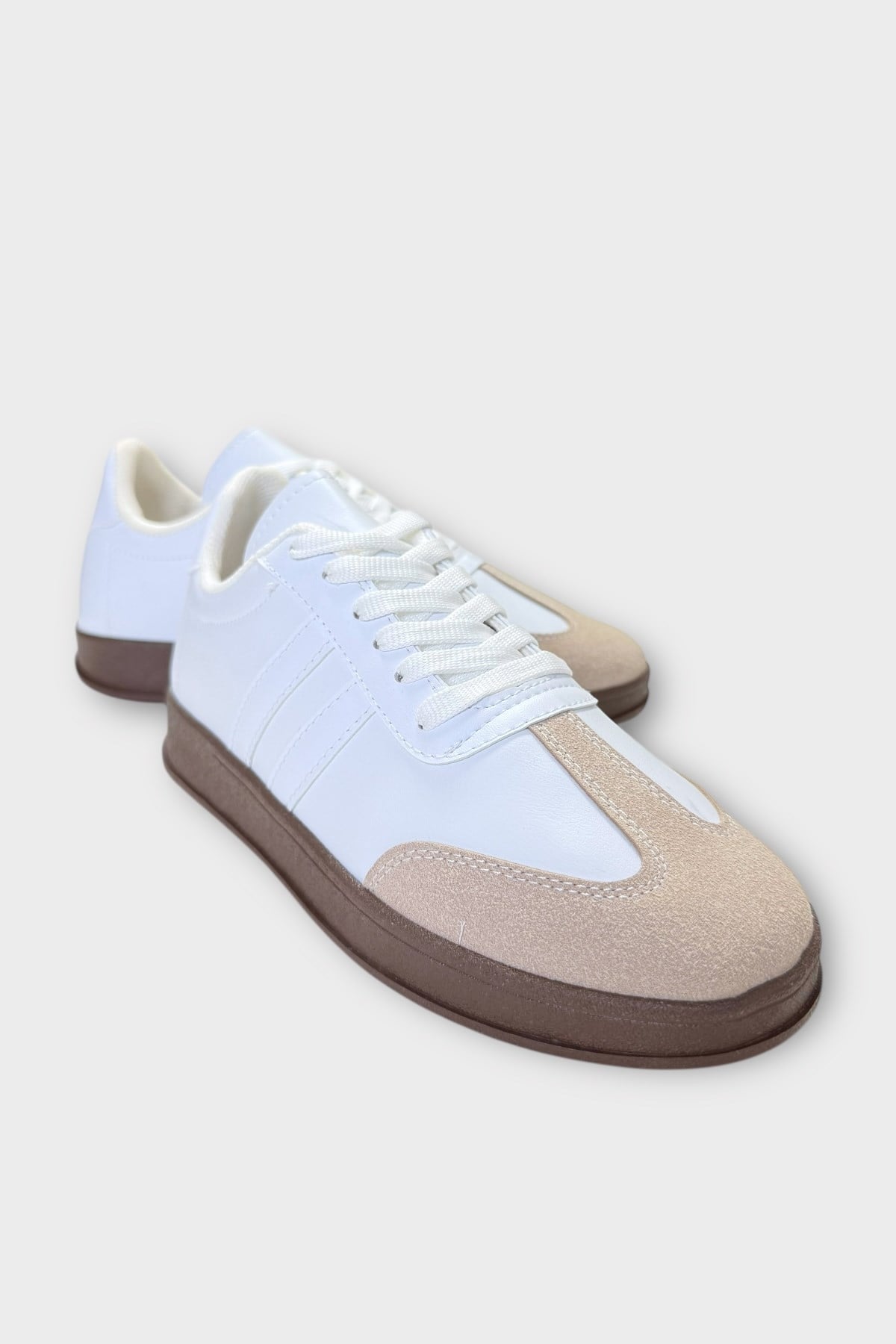Erkek Cilt Sneaker Ayakkabı BEYAZ - GRİ