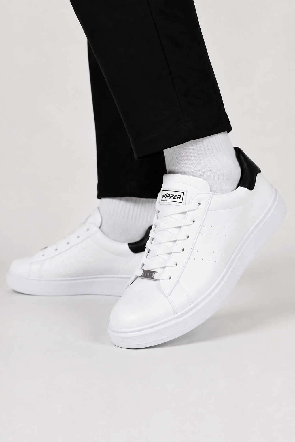 Erkek Cilt Sneaker Ayakkabı BEYAZ - SİYAH