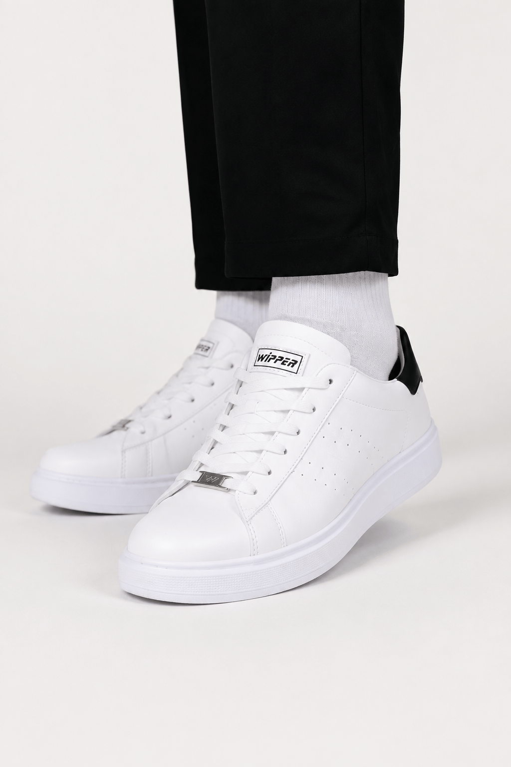 Erkek Cilt Sneaker Ayakkabı BEYAZ - SİYAH