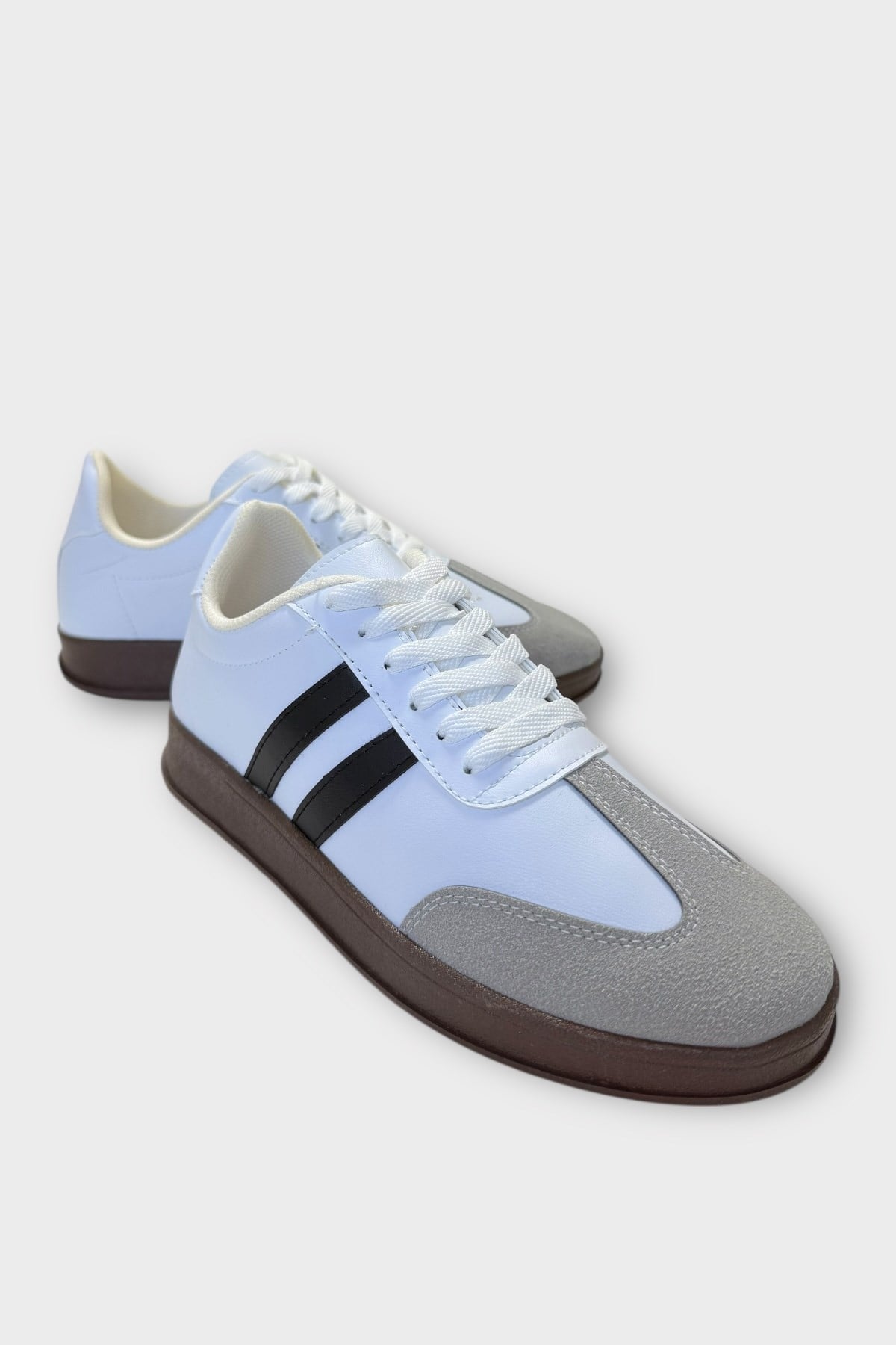 Erkek Cilt Sneaker Ayakkabı BEYAZ - SİYAH
