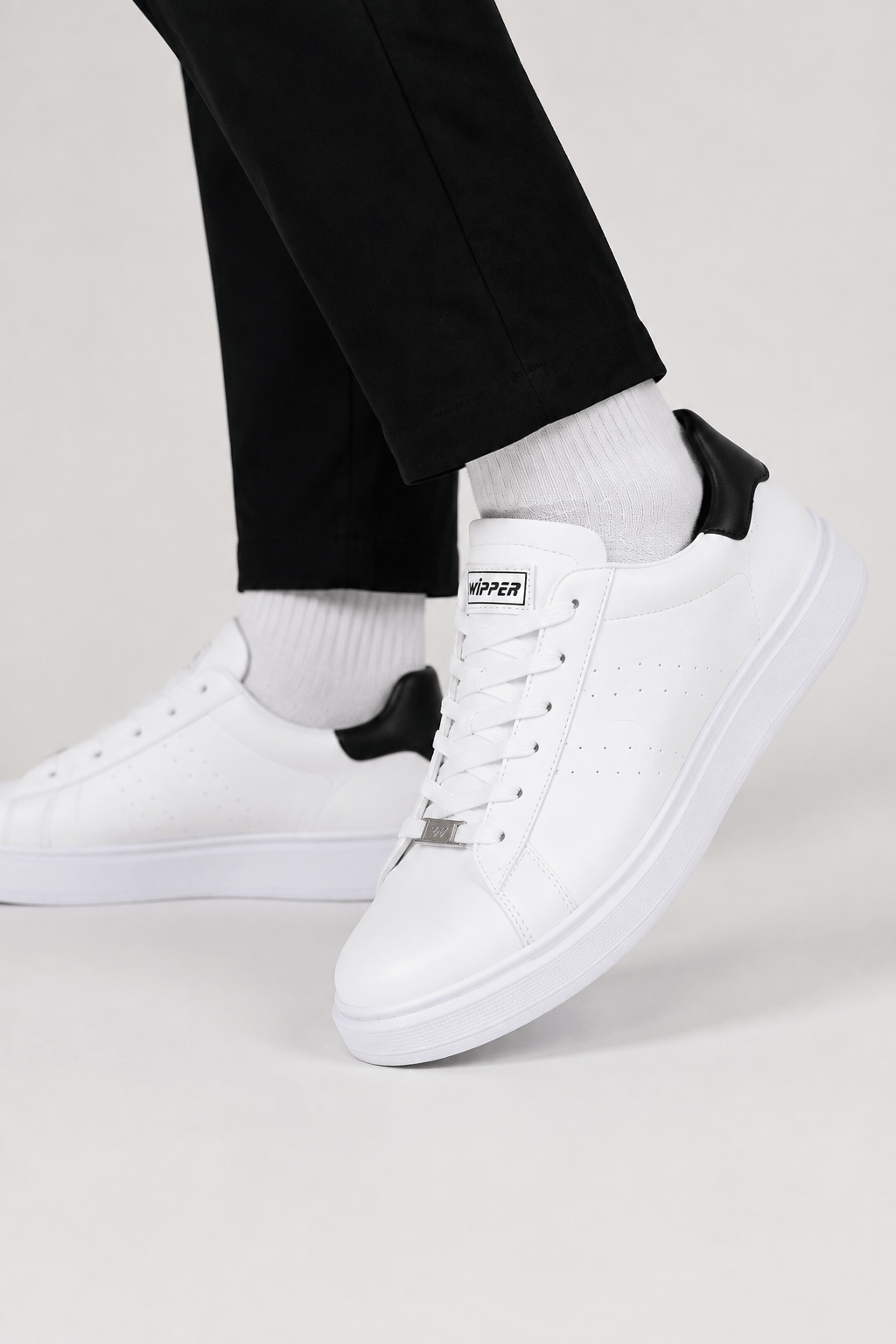 Erkek Cilt Sneaker Ayakkabı BEYAZ - SİYAH
