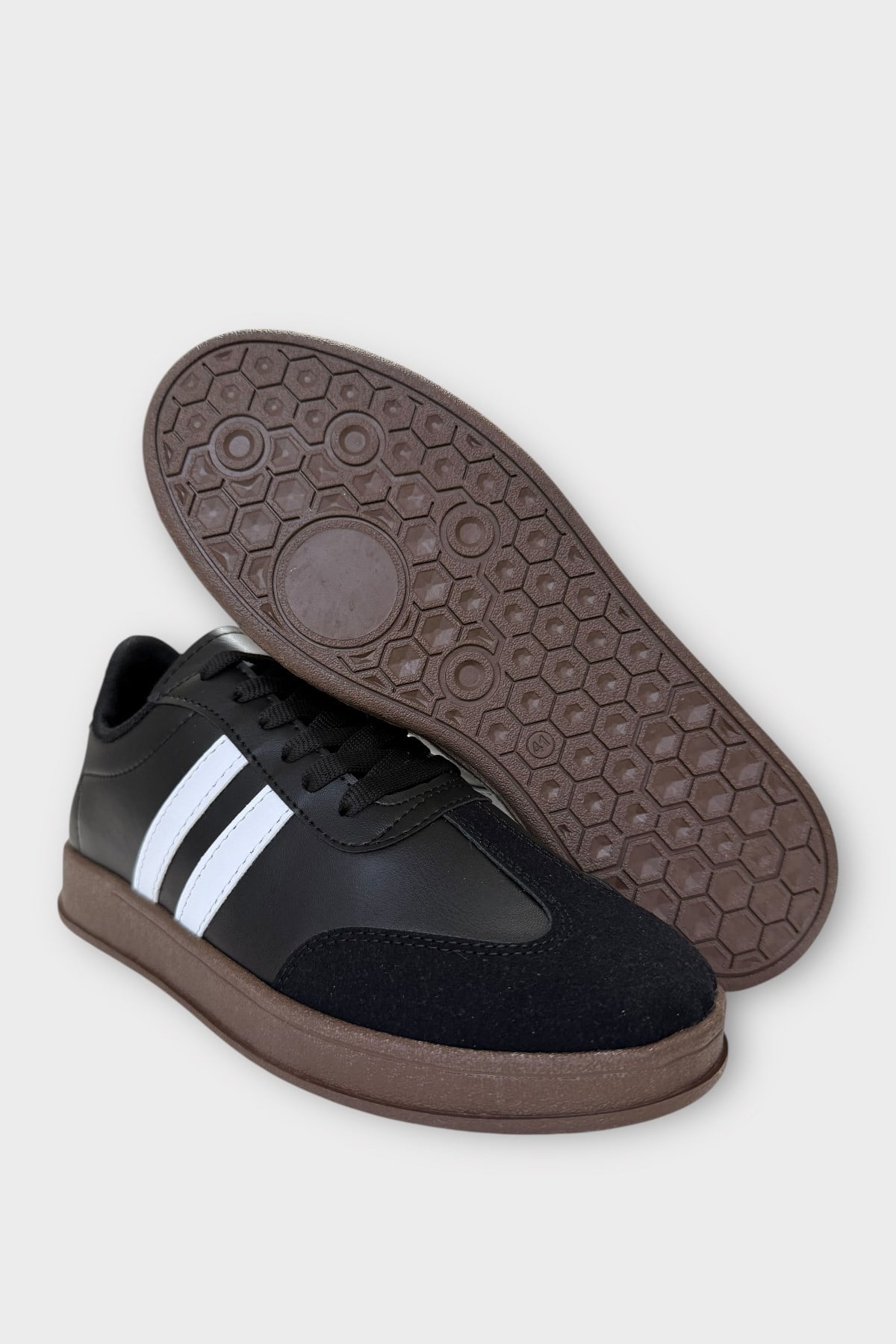 Erkek Cilt Sneaker Ayakkabı SİYAH - BEYAZ