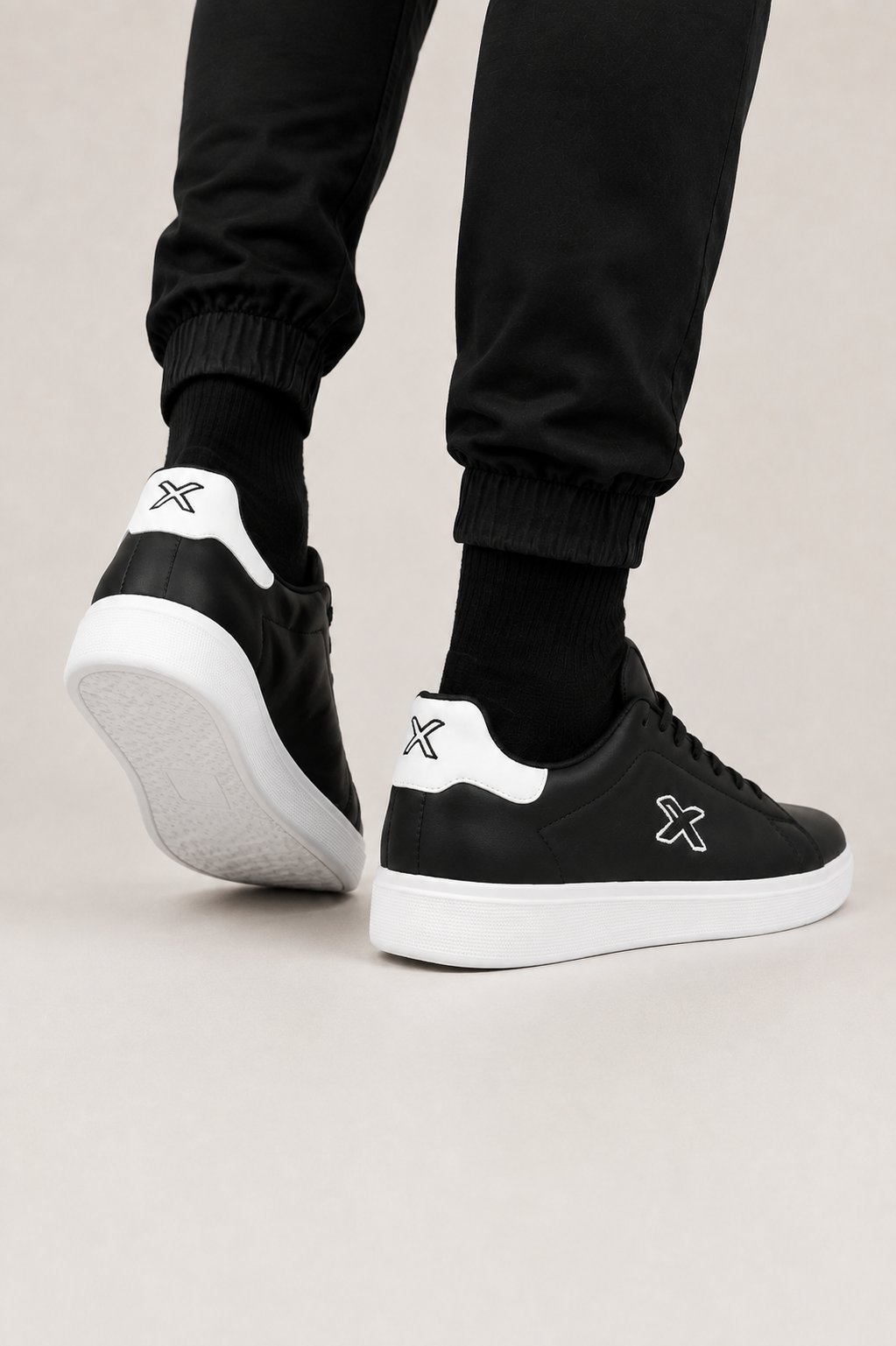 Erkek Cilt Sneaker Ayakkabı SİYAH - BEYAZ