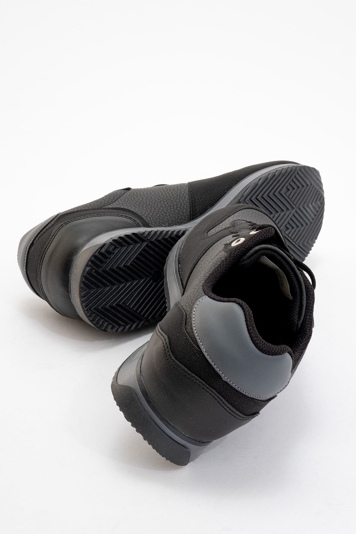 Erkek Cilt Sneaker Ayakkabı SİYAH - FÜME