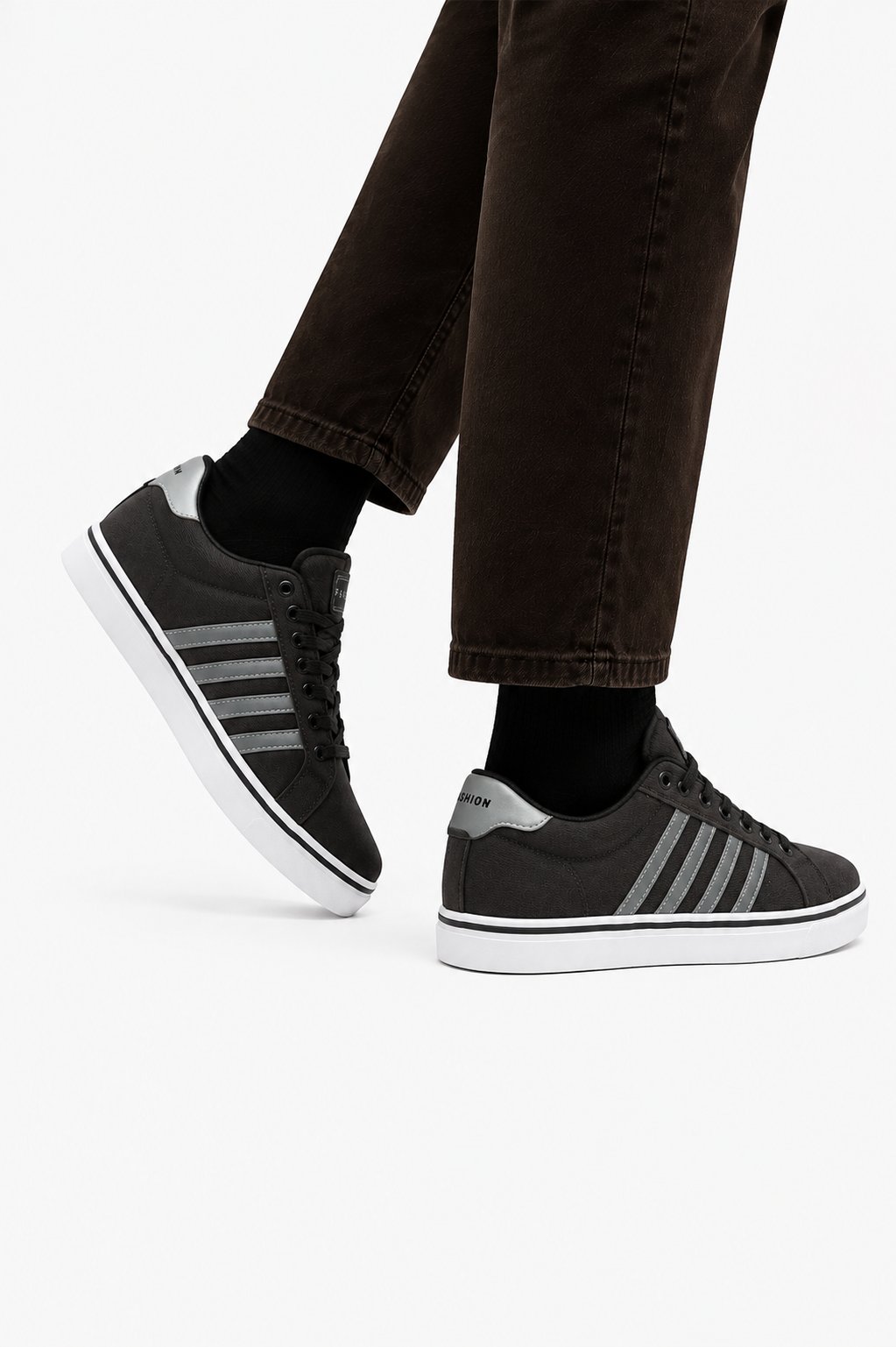 Erkek Faylon Taban Keten Sneaker Ayakkabı SİYAH - FÜME