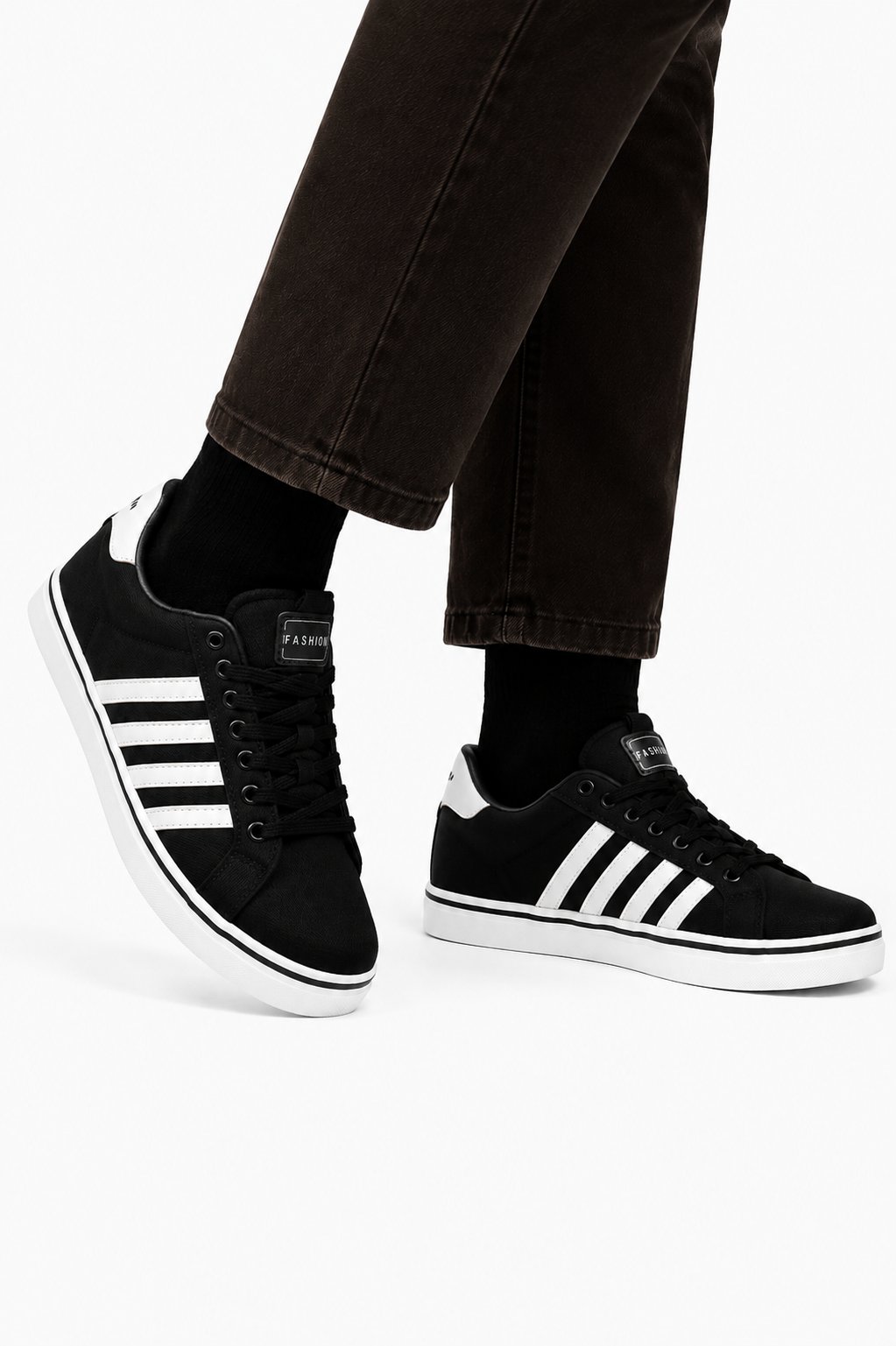 Erkek Faylon Taban Keten Sneaker Ayakkabı SİYAH - BEYAZ