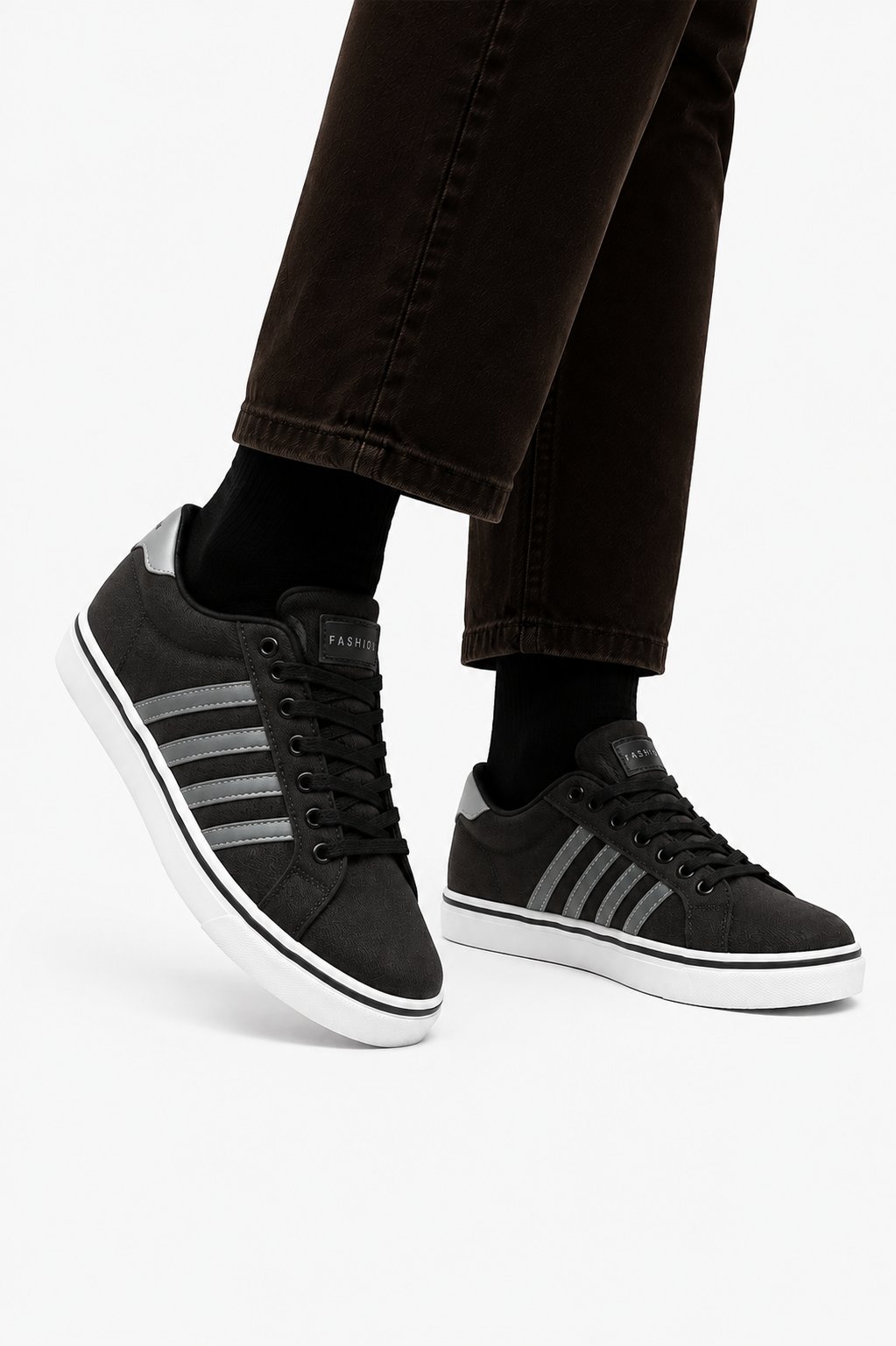 Erkek Faylon Taban Keten Sneaker Ayakkabı SİYAH - FÜME