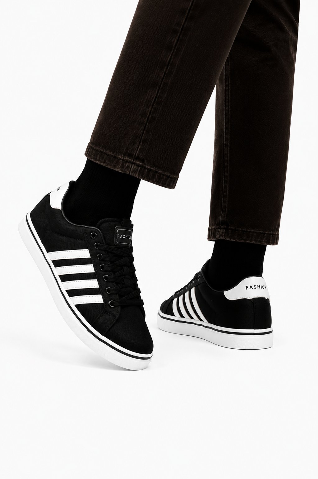 Erkek Faylon Taban Keten Sneaker Ayakkabı SİYAH - BEYAZ