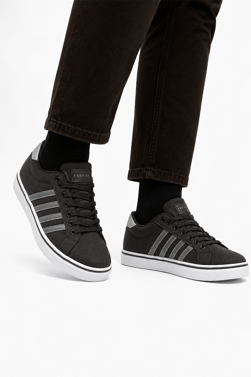 Erkek Faylon Taban Keten Sneaker Ayakkabı SİYAH - FÜME