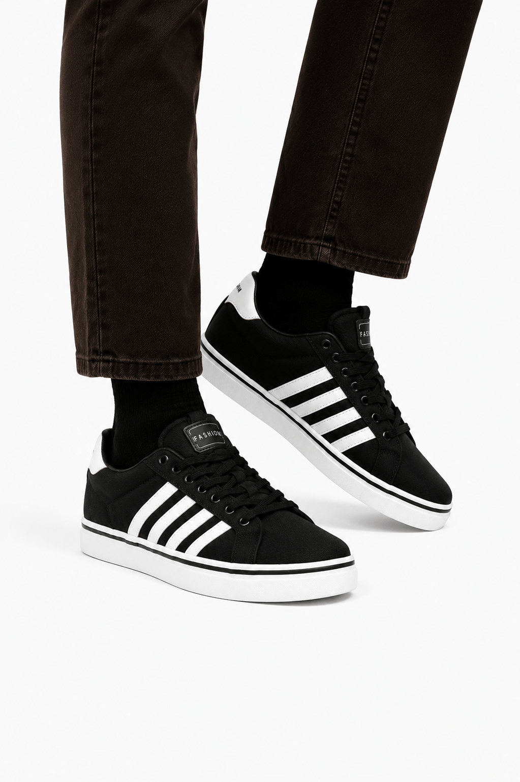 Erkek Faylon Taban Keten Sneaker Ayakkabı SİYAH - BEYAZ