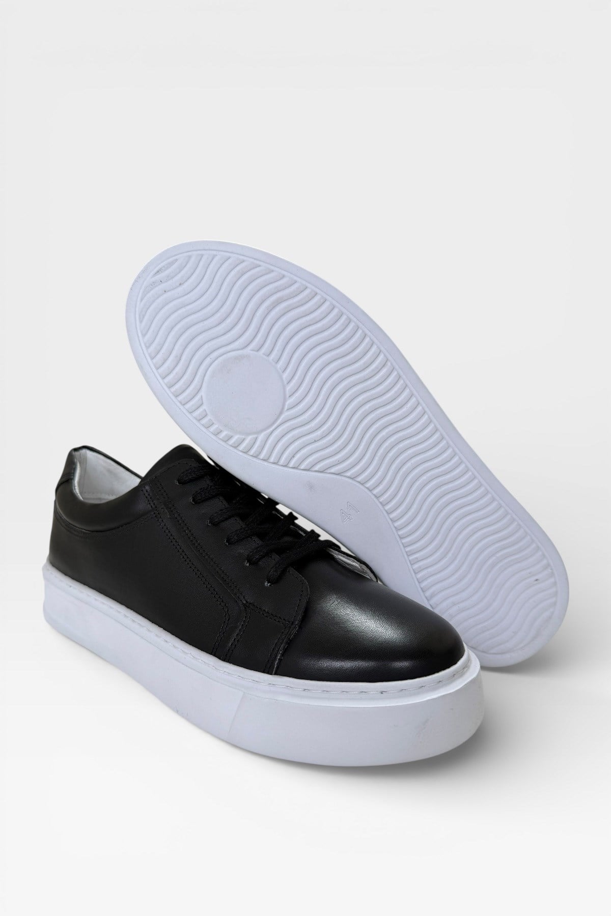 Erkek Faylon Taban Sneaker Hakiki Deri Ayakkabı  SİYAH - BEYAZ