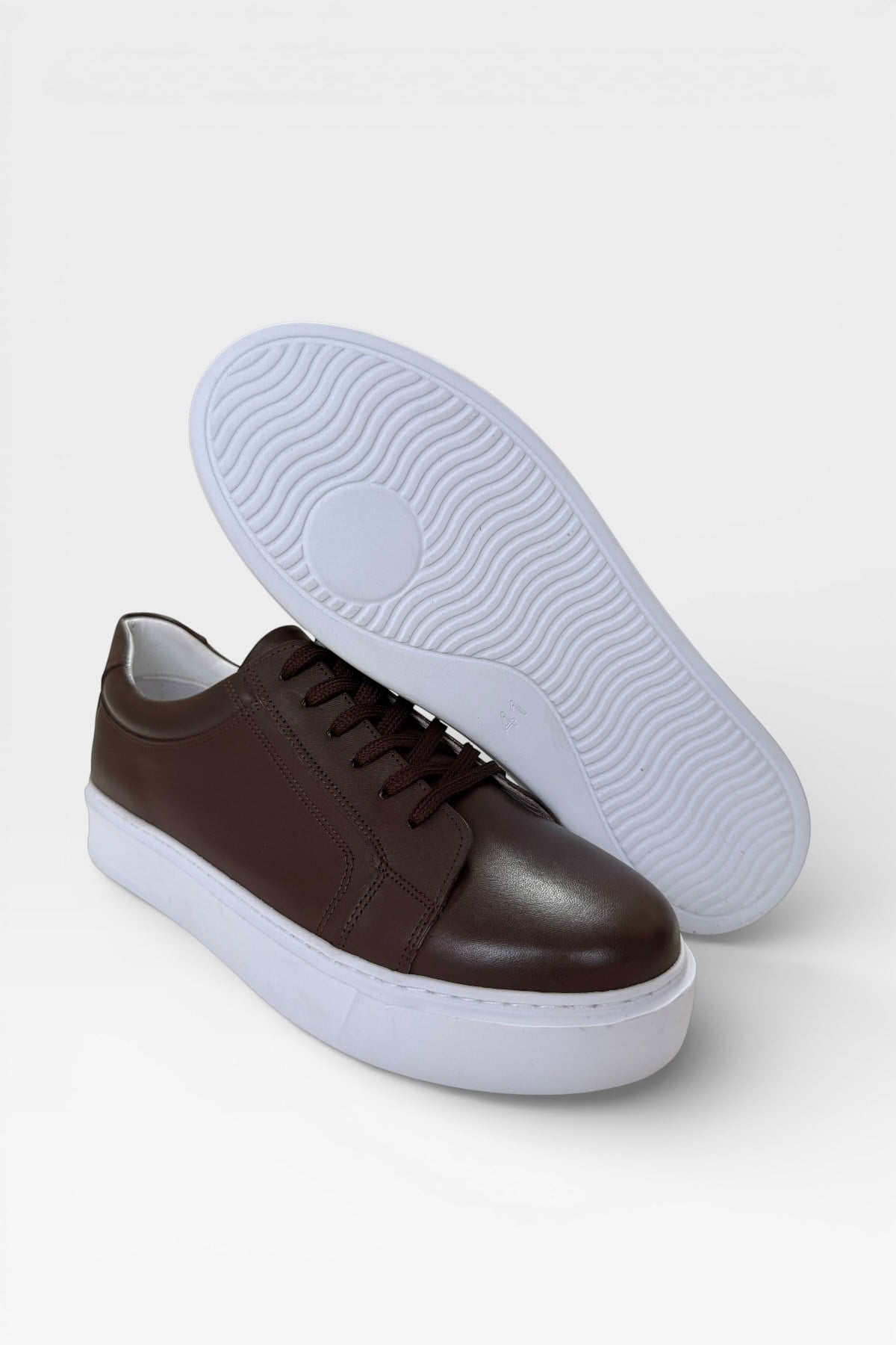 Erkek Faylon Taban Sneaker Hakiki Deri Ayakkabı  KAHVERENGİ