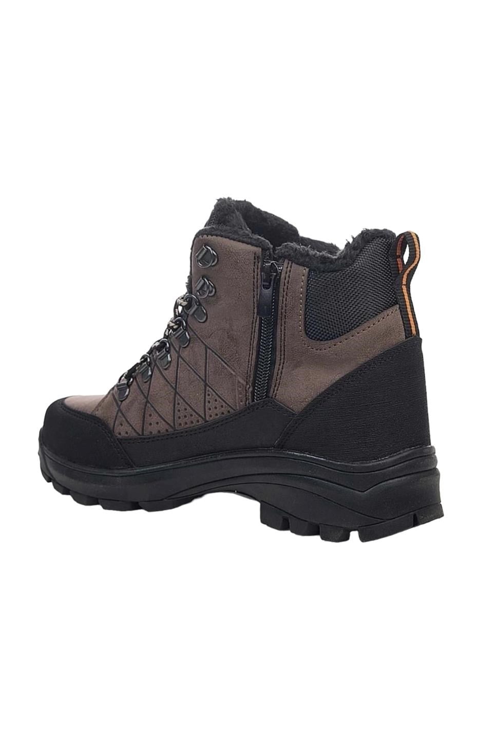 Erkek İçi Kürklü Fermuarlı Trekking Outdoor Bot KAHVERENGİ