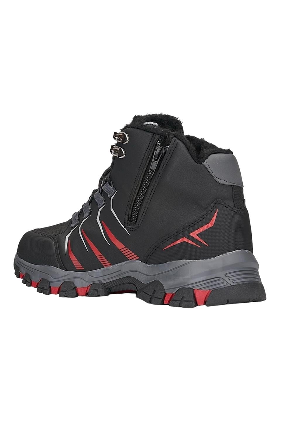 Erkek İçi Yünlü Fermuarlı Su İtici Trekking Outdoor Bot SİYAH-KIRMIZI