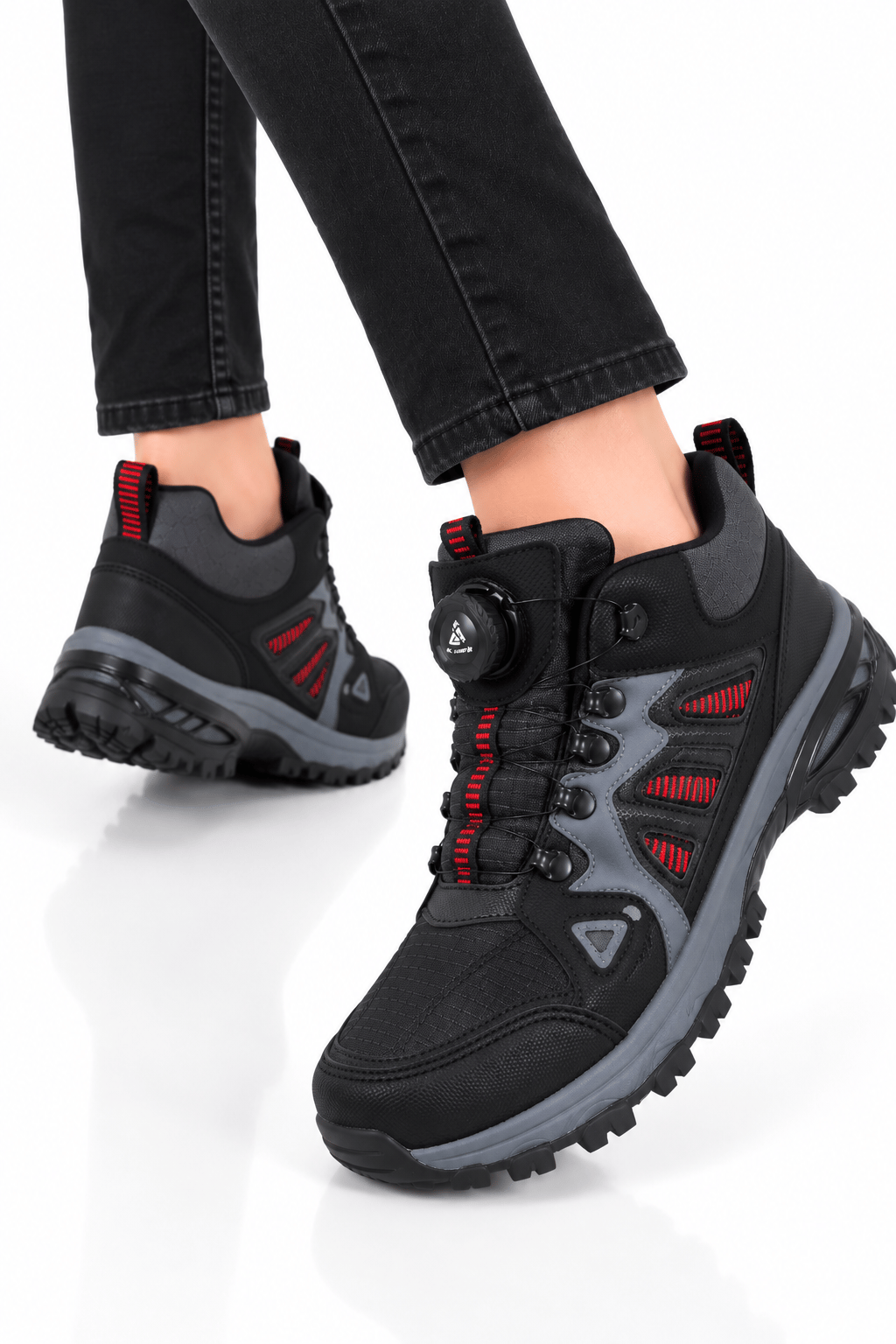 Erkek Kaydırmaz Taban Mekanizma Bağcıklı Trekking & Outdoor Bot SİYAH-KIRMIZI