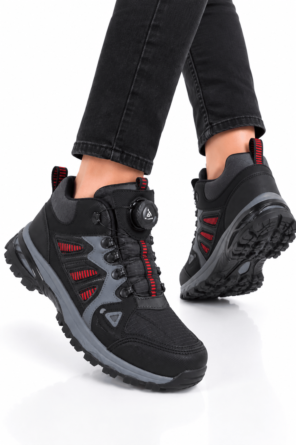 Erkek Kaydırmaz Taban Mekanizma Bağcıklı Trekking & Outdoor Bot SİYAH-KIRMIZI