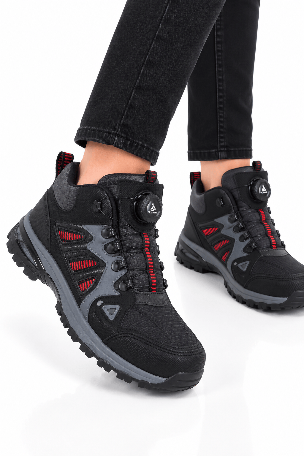 Erkek Kaydırmaz Taban Mekanizma Bağcıklı Trekking & Outdoor Bot SİYAH-KIRMIZI